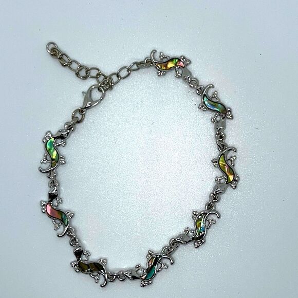 Awesome Colorful Lizard Design Silver Bracelet - Picture 1 of 4